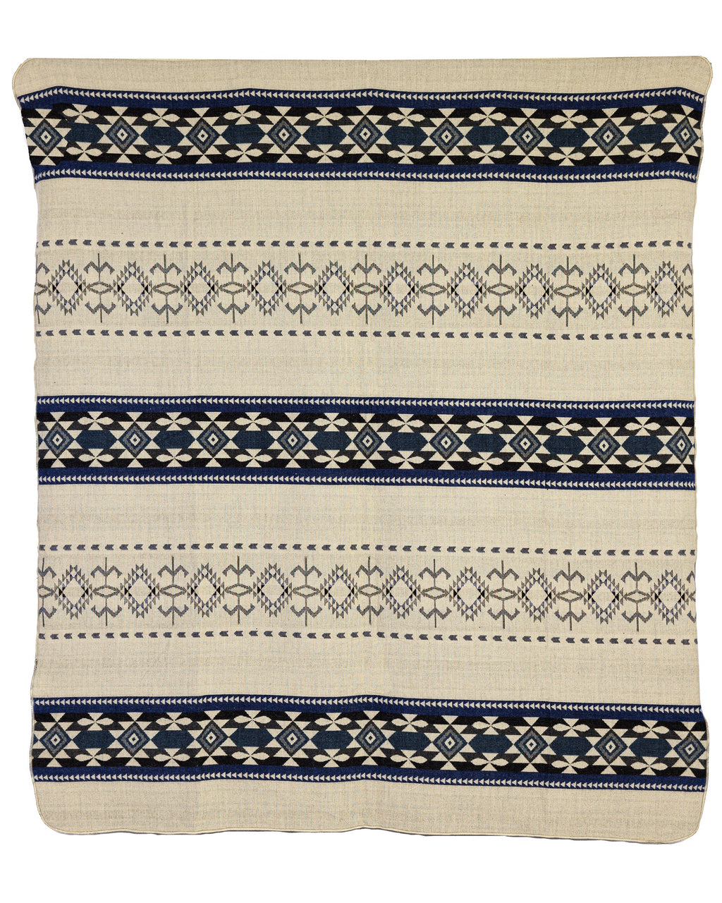 Handwoven Reversible Geometric Blue Gray & Cream Alpaca Throw Blanket - Yachana Collection
